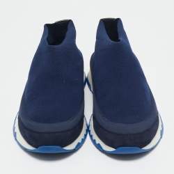 Hermes Blue Knit Fabric Tokyo Slip On Sneakers Size 42.5