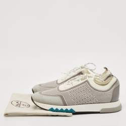 Hermes White/Grey Knit Fabric and Suede C-Addict Sneakers Size 44