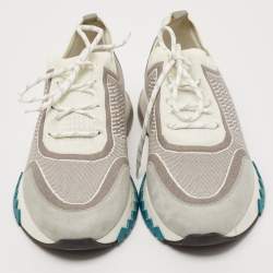 Hermes White/Grey Knit Fabric and Suede C-Addict Sneakers Size 44