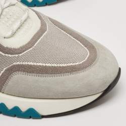 Hermes White/Grey Knit Fabric and Suede C-Addict Sneakers Size 44