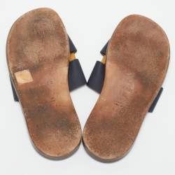 Hermes Navy Blue Leather Izmir Slide Flats Size 41