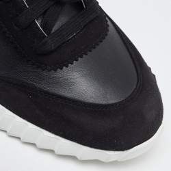 Hermes Black Leather and Suede Bouncing Low Top Sneakers Size 40.5