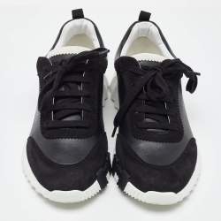 Hermes Black Leather and Suede Bouncing Low Top Sneakers Size 40.5