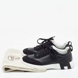 Hermes Black Leather and Suede Bouncing Low Top Sneakers Size 40.5