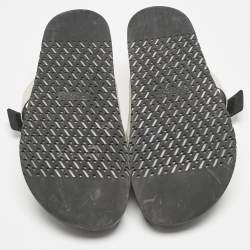 Hermès Black/Off White Leather and Canvas Chypre Sandals Size 46