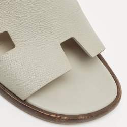 Hermes Grey Leather Izmir Flat Slides Size 41