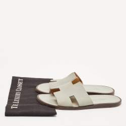 Hermes Grey Leather Izmir Flat Slides Size 41