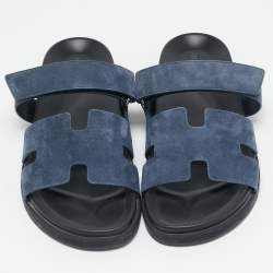 Pre Owned Hermès Navy Blue Suede Chypre Sandals Size 45.5