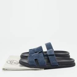 Pre Owned Hermès Navy Blue Suede Chypre Sandals Size 45.5