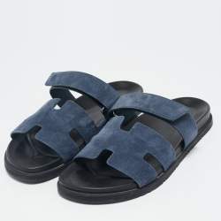 Pre Owned Hermès Navy Blue Suede Chypre Sandals Size 45.5