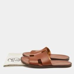 Pre Owned Hermes Brown Leather Izmir Flat Sandals Size 40.5