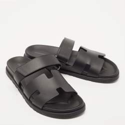Hermes Black Leather Chypre Sandals Size 43