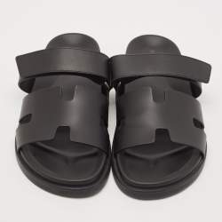 Hermes Black Leather Chypre Sandals Size 43