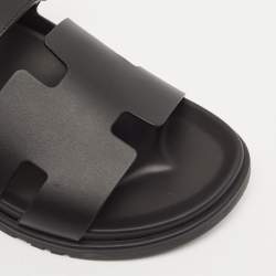 Hermes Black Leather Chypre Sandals Size 43