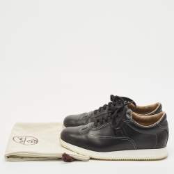 Hermes Black Leather Quicker Low Top Sneakers Size 43