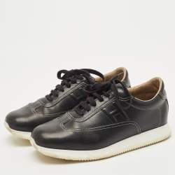 Hermes Black Leather Quicker Low Top Sneakers Size 43