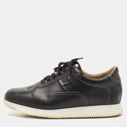 Hermes Black Leather Quicker Low Top Sneakers Size 43