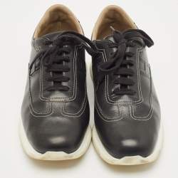 Hermes Black Leather Quicker Low Top Sneakers Size 43