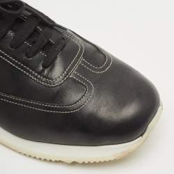 Hermes Black Leather Quicker Low Top Sneakers Size 43