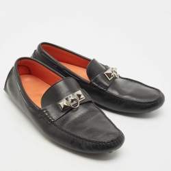 Hermes Black Leather Irving Slip On Loafers Size 41