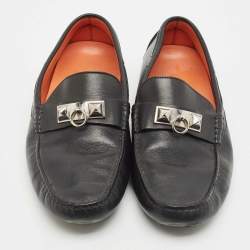 Hermes Black Leather Irving Slip On Loafers Size 41