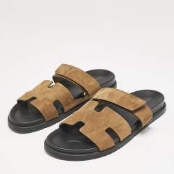 Hermes Brown Suede Chypre Sandals Size 45.5