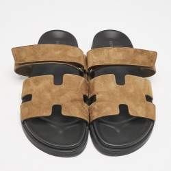 Hermes Brown Suede Chypre Sandals Size 45.5