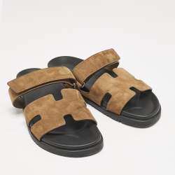 Hermes Brown Suede Chypre Sandals Size 45.5
