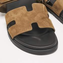 Hermes Brown Suede Chypre Sandals Size 45.5