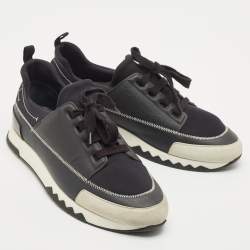 Hermes Black Neoprene and Leather Stadium Lace Up Sneakers Size 43.5