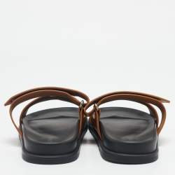 Hermes Brown Leather Chypre Flat Sandals Size 42.5