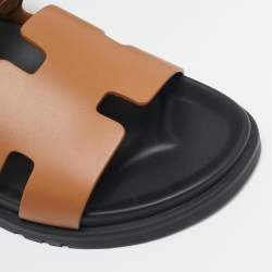 Hermes Brown Leather Chypre Flat Sandals Size 42.5