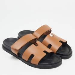 Hermes Brown Leather Chypre Flat Sandals Size 42.5