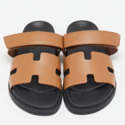 Hermes Brown Leather Chypre Flat Sandals Size 42.5
