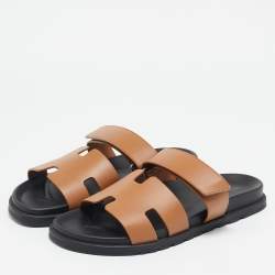 Hermes Brown Leather Chypre Flat Sandals Size 42.5