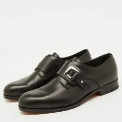 Hermes Black Leather Denis Monk Strap Shoes Size 40