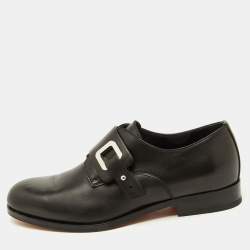 Hermes Black Leather Denis Monk Strap Shoes Size 40