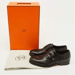 Hermes Black Leather Denis Monk Strap Shoes Size 40