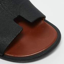 Hermes Black Leather Izmir Flat Sandals Size 43