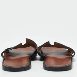 Hermes Black Leather Izmir Flat Sandals Size 43