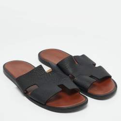 Hermes Black Leather Izmir Flat Sandals Size 43