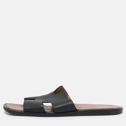 Hermes Black Leather Izmir Flat Sandals Size 43