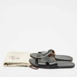 Pre Owned Hermes Black Leather Izmir Sandals Size 43
