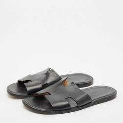 Pre Owned Hermes Black Leather Izmir Sandals Size 43