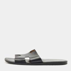 Pre Owned Hermes Black Leather Izmir Sandals Size 43