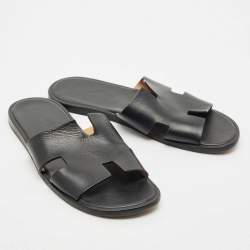 Pre Owned Hermes Black Leather Izmir Sandals Size 43