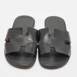 Pre Owned Hermes Black Leather Izmir Sandals Size 43