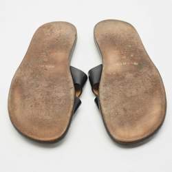 Pre Owned Hermes Black Leather Izmir Sandals Size 43