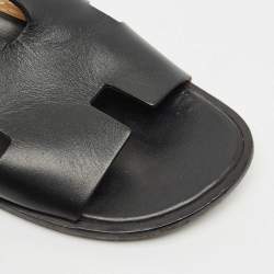 Pre Owned Hermes Black Leather Izmir Sandals Size 43