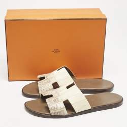 Hermes Himalaya Blanc Crocodile Izmir Sandals Size 42